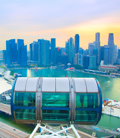 Singapore Flyer cabin and Singapore Downtown Core on the backgroundのeditorial素材