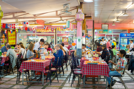 CHIANG MAI, THAILAND - JAN 11, 2017: People at a street restaurant at night market in Chiang Mai. Chiang Mai is a culture capital of Thailandのeditorial素材