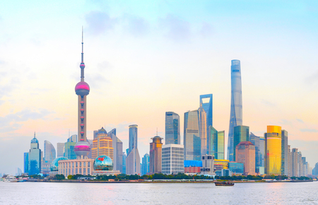 View of Shanghai downtown at sunset. Chinaの写真素材