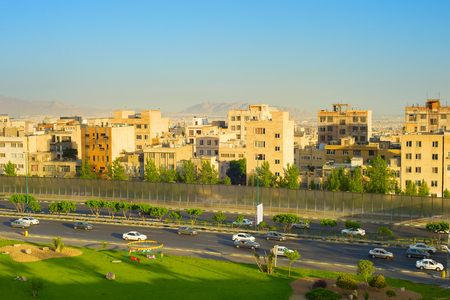 Cars on highway in Tehran at sunset. Iranの写真素材
