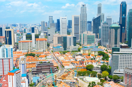 Aerial view of Chinatown and Downotwn of Singapore in the daytimeの写真素材