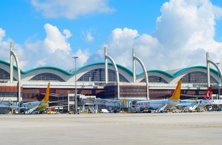 ISTANBUL, TURKEY - MAY 23, 2017: View of the Sabiha Gokcen International Airport (SAW) in Istanbul, Turkey. More than 32 million tourists visit Turkey each year.のeditorial素材