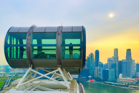Skyline of Singapore, Singapore Flyer in the foreground. Aerial viewのeditorial素材
