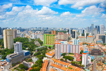 Aerial view of  Singapore, Chinatown and modern skyscrapers of Singapore Downtown