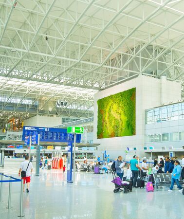 FRANKFURT, GERMANY - AUGUST 29, 2018: People at Frankfurt am Main airport hall. Frankfurt Airport is the busiest airport by passenger traffic in Germany as well as the 4th busiest in Europeのeditorial素材