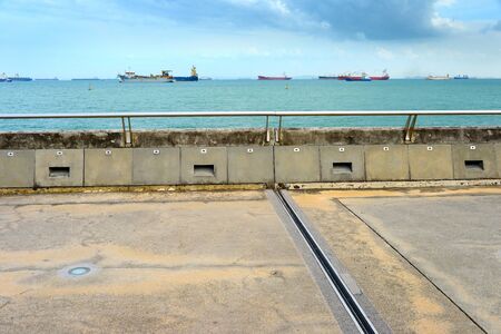 Singapore harbor. Industrial cargo ships in the backgroundの写真素材