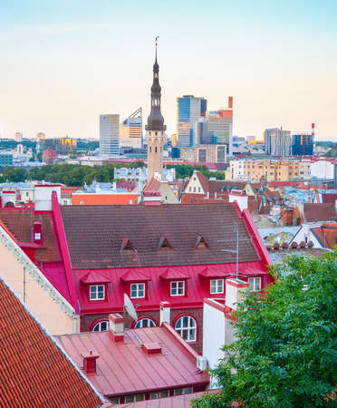Aerail cityscape with Tallinn downtown old and modern architecture, Estoniaのeditorial素材