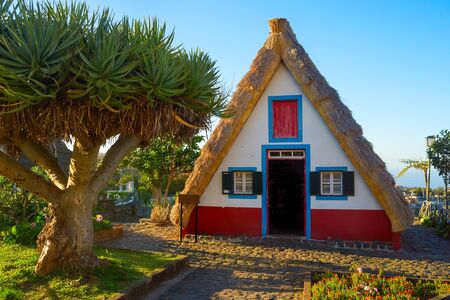 Traditional famous rural house in Santana, Madeira island, Portugal.の写真素材