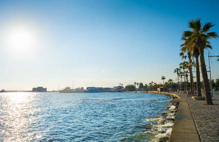 View of embankment of Paphos at sunset. Cyprusのeditorial素材