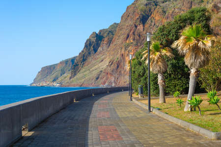 Empty promanade at Jardim Do Mar village. Madeira island, Portugalの写真素材
