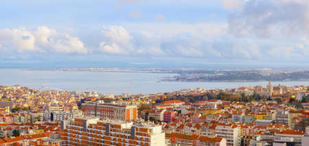 Panoramic view of Lisbon downtown at sunset. Portugalの写真素材