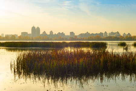 River Dnipro and Obolon district in the background. Kiev, Ukraineの写真素材