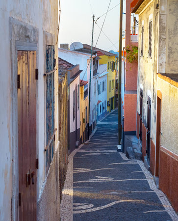 Empty town street architecture.Madeira island, Portugalの写真素材