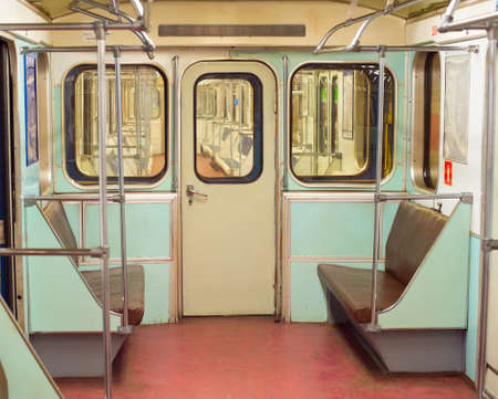 Interior of old metro underground train. Saint Petersburg, Russiaの写真素材