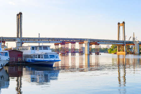 Abandoned old bridge over the Dnipro river. Kyiv, Ukraineの写真素材