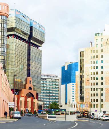 Downtow Lisbon street, cityscape with beautiful modern architecture, Portugalの写真素材