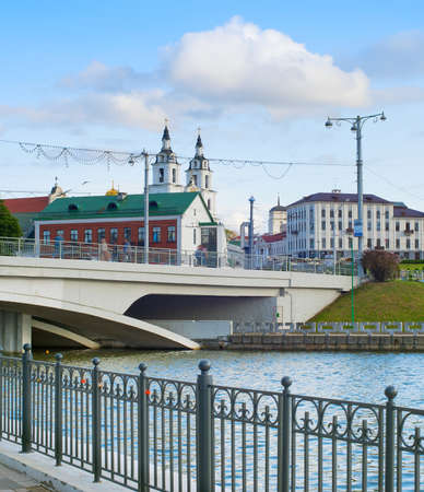 Svisloch river, Trinity church, Minsk Old Town. Belarusの写真素材