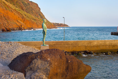 Fisherman Statue Paul do Mar. Madeira island, Portugalの写真素材