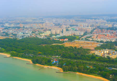 Aerial view of Singapore seashore architecture in sunny dayの写真素材