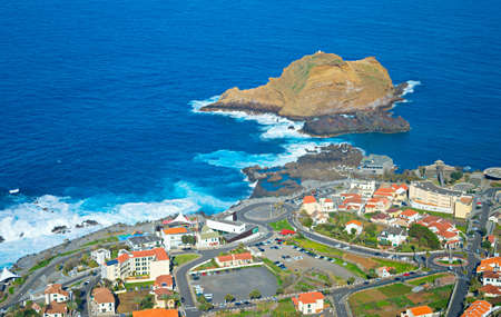 Aerial view of Porto Moniz town, famous for its natural volcanic lava pools. Madeiraの写真素材