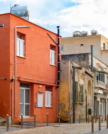 Paved street of Paphos old town, with typical architecture, Cyprusの写真素材