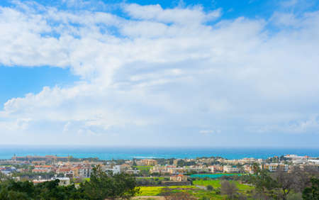 Skyline of Paphos in the bright sunny day, Cyprusの写真素材