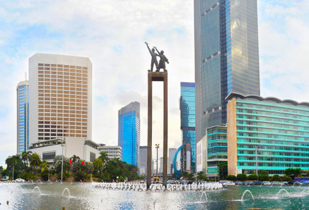 Welcome statue in Downtown of Jakarta - the capital of Indonesiaのeditorial素材