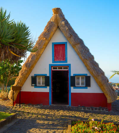 Traditional famous rural house in Santana, Madeira island, Portugal.のeditorial素材