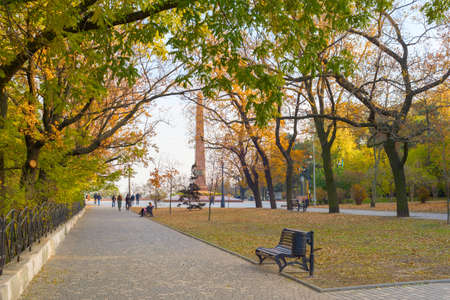 ODESSA, UKRAINE - NOVEMBER 26, 2020: People walking at Monument to an Unknown Sailor in Odessaのeditorial素材