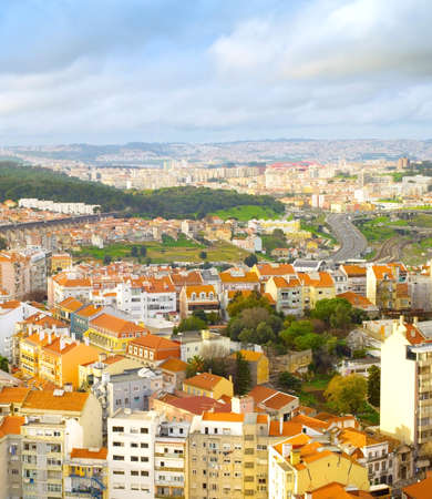 Aerial view of Lisbon from viewpoint. Lisbon, Portugalの写真素材