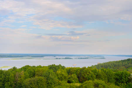 Cargo shipping boat on a Dnipro river. Ukraineの写真素材