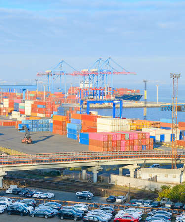 View of Odessa commercial sea cargo port. Odessa, Ukraineの写真素材