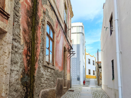 Typical street of Old Town of Sines, Portugalの写真素材