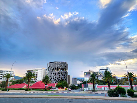 Skyline of Windhoek Downtown with amazing sky. Namibiaの写真素材