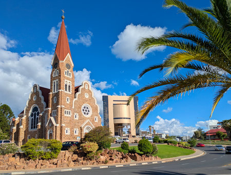 The Christ Church or Christuskirche is a historic landmark and Lutheran church in Windhoek, Namibiaの写真素材
