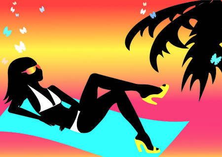 silhouette girl on the beachのイラスト素材