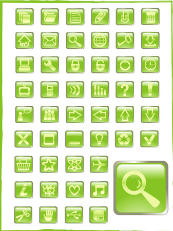 big set of green vector glass button iconsのイラスト素材