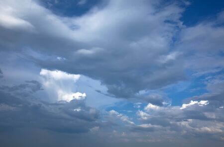 Cloudy blue sky. Beauty blue heaven backgroundの写真素材