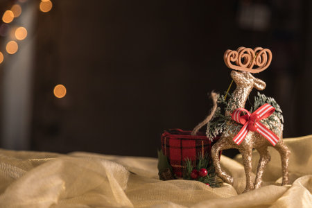 Reindeer Ornament Christmas Background. Selective Focus With Copy Space.の写真素材