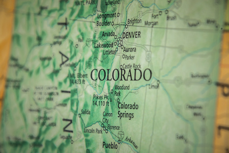 Closeup Selective Focus Of Colorado State On A Geographical And Political State Map Of The USA.のeditorial素材
