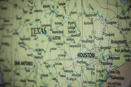 Closeup Selective Focus Of Houston Texas State On A Geographical And Political State Map Of The USA.のeditorial素材
