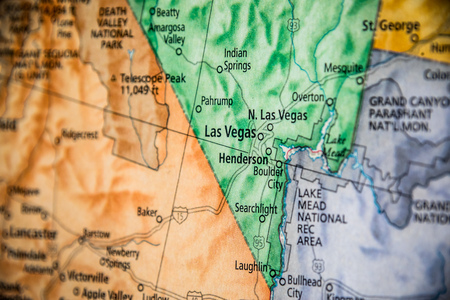Closeup Selective Focus Of Las Vegas Nevada On A Geographical And Political State Map Of The USA.のeditorial素材