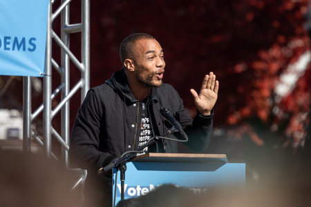 RENO, NV - October 25, 2018 - Actor Kendrick Sampson waving at a political rally on the UNR campus.