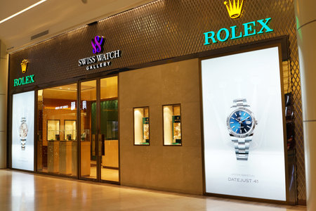 PENANG, MALAYSIA - NOV 24, 2017: Rolex store at Gurney Paragon, Penang. Rolex SA is a Swiss luxury watchmaker. It is the largest single luxury watch brand, producing about 2,000 watches per day.のeditorial素材