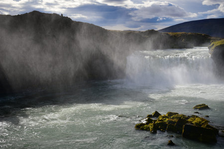 The breathtaking landscape of Godafoss waterfall attracts tourists to visit the Northeastern Region...