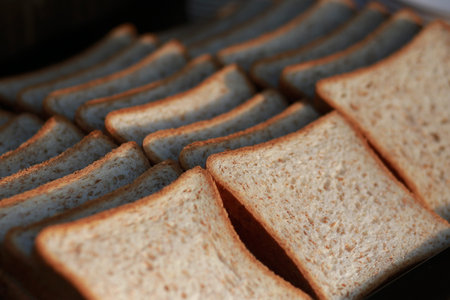Sliced Bread In Tray On Table. Healthy Breakfast Preparation.