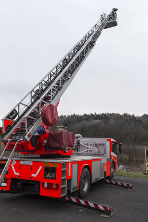 extension ladder on a fire truckの写真素材