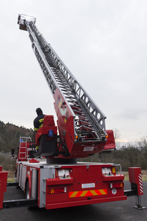 extension ladder on a fire truckの写真素材