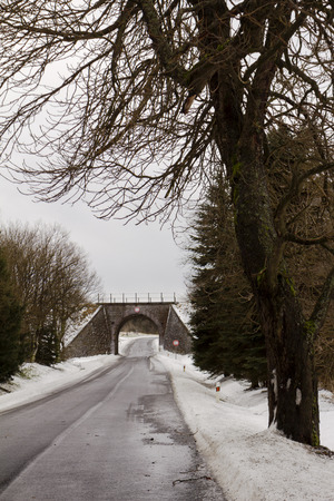 winter landscape with snow and roadの写真素材
