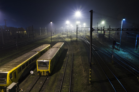 illuminated railway station at nightのeditorial素材